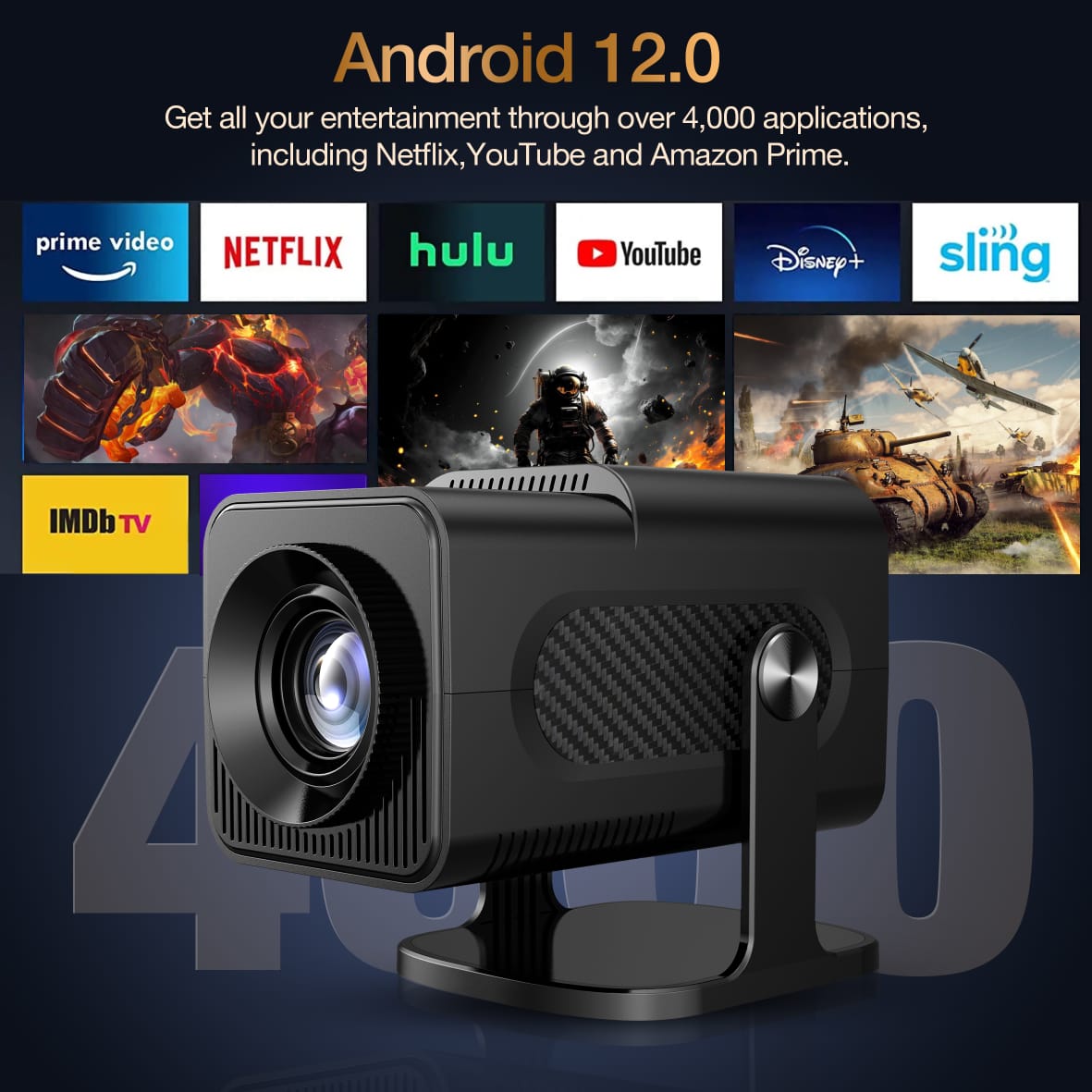 Projecteur de jeu Android, Projecteur intelligent portable WiFi