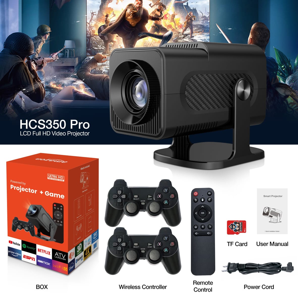 Projecteur de jeu Android, Projecteur intelligent portable WiFi