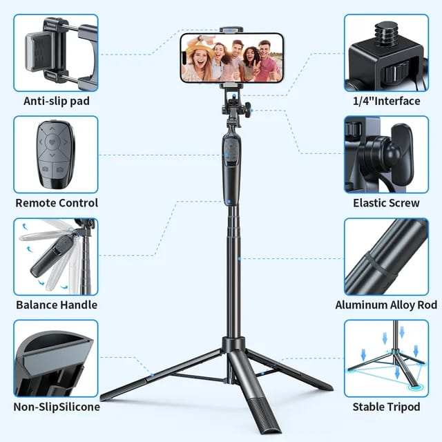 Trépied pour Smartphone, Selfie Stick plié, Rotation à 360