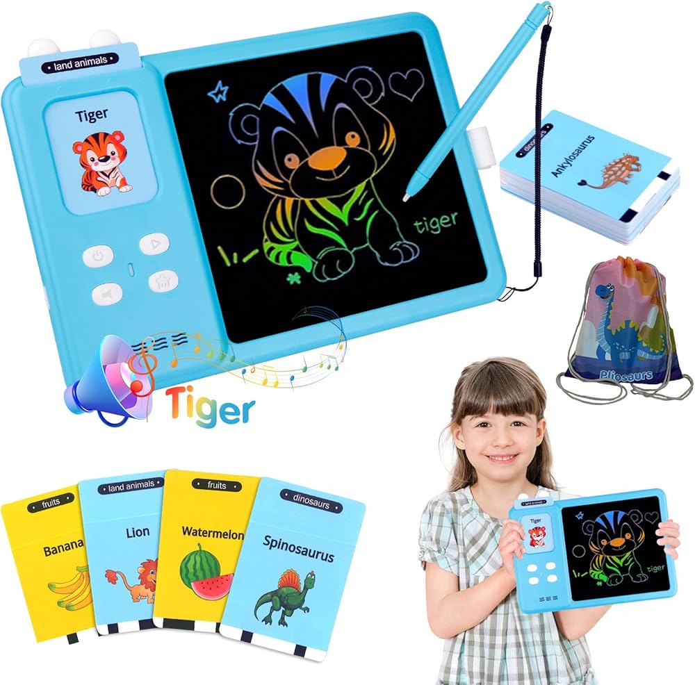 Tablette parlante éducative 2 en 1 pour l'apprentissage de Mots, des chiffres avec 240 cartes flash et Ecran LCD d'écriture Français Anglais
