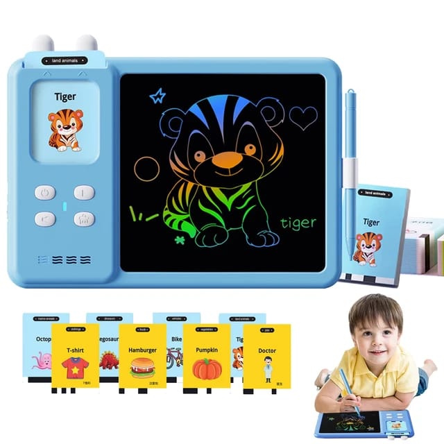Tablette parlante éducative 2 en 1 pour l'apprentissage de Mots, des chiffres avec 240 cartes flash et Ecran LCD d'écriture Français Anglais