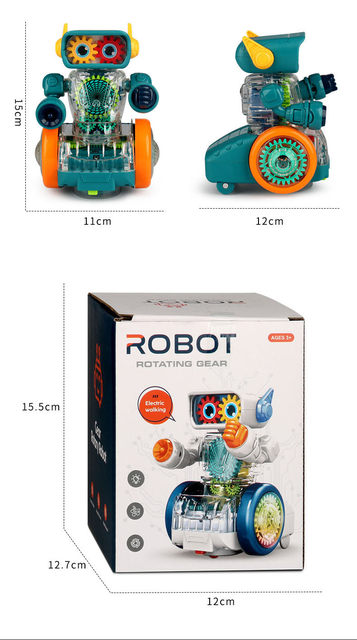 Robot Gear à engrenages transparents, lumineux, musicale et dos rotatif.