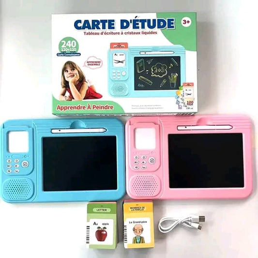 Tablette parlante éducative 2 en 1 pour l'apprentissage de Mots, des chiffres avec 240 cartes flash et Ecran LCD d'écriture Français Anglais