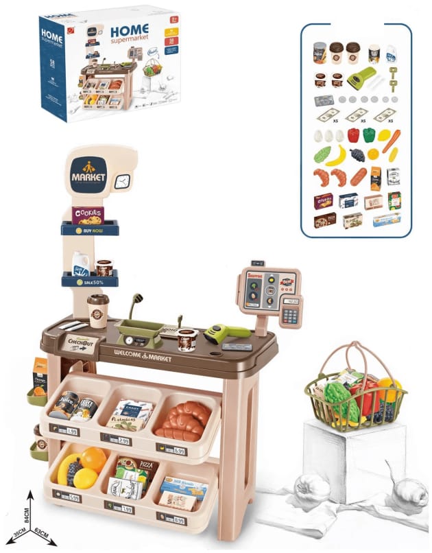 Supermarché Jeu Ensemble avec Panier Café Boutique 58 Pcs pour Enfant