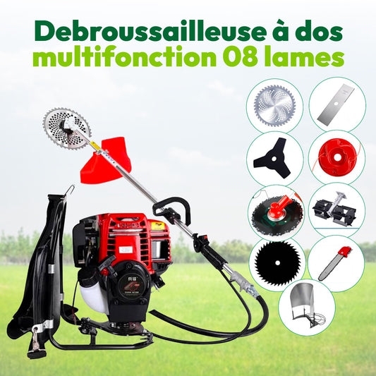 Débrousailleuse à Dos Multifonction 08 en 1 + 12 Mois de Garantie